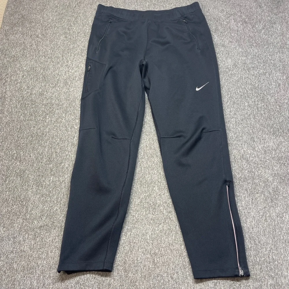 Nike Running Dri-FIT Pants Mens Large Black Zipper Pockets Ankle Zip Joggers L